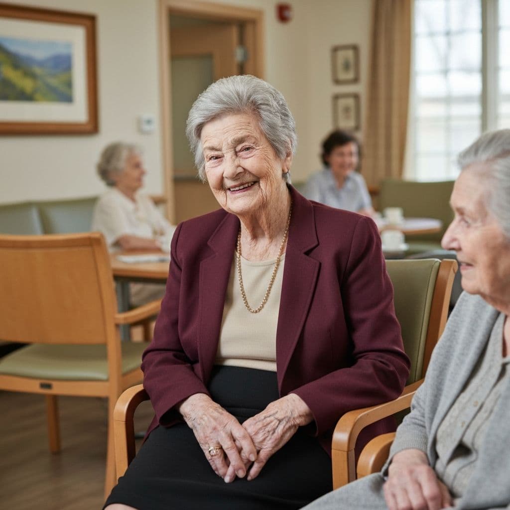 A caregiver supporting a senior resident at Blue Sky Lodge